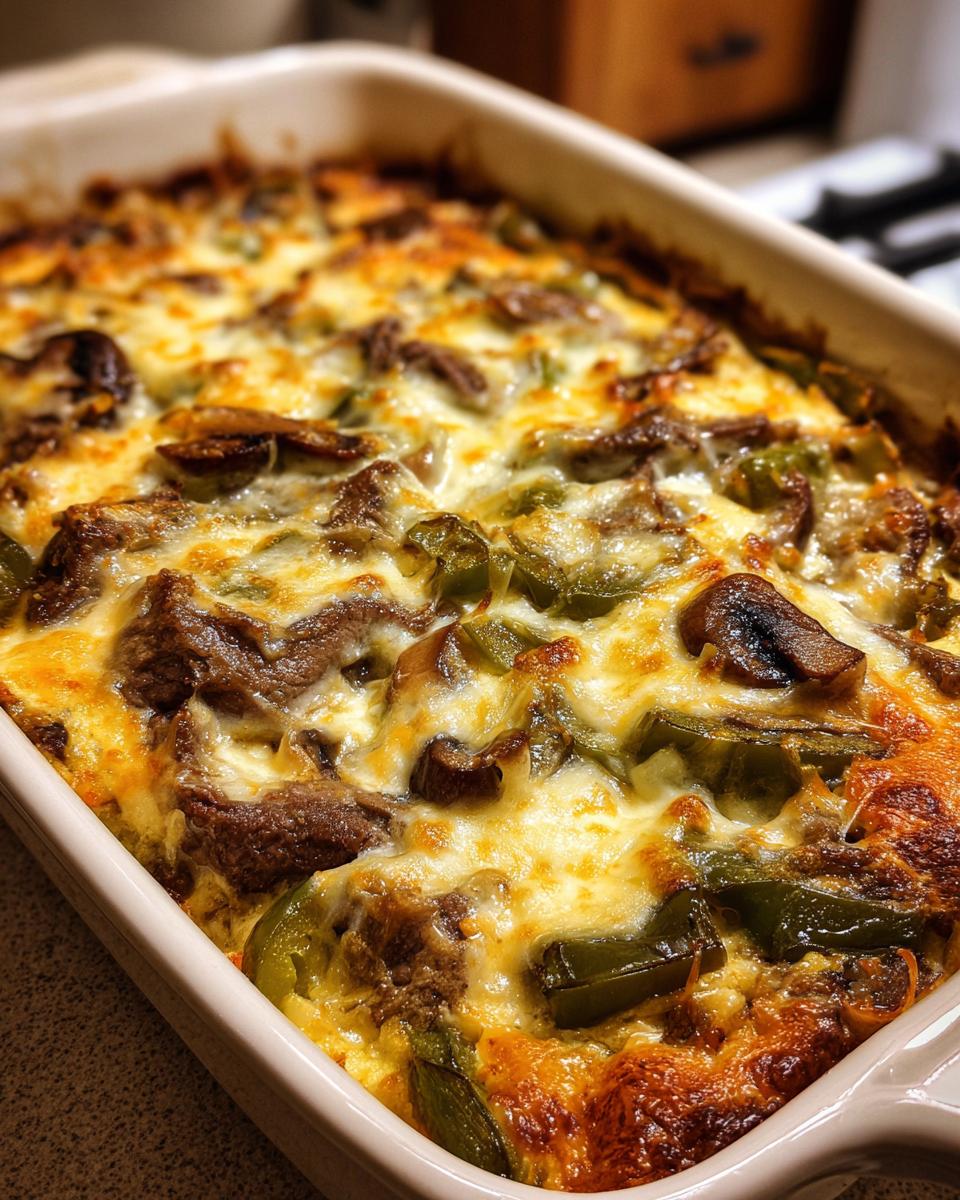 Cheesy Low Carb Philly Cheesesteak Casserole Recipe - detail 1