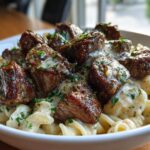 Garlic Butter Steak Bites & Creamy Alfredo Pasta