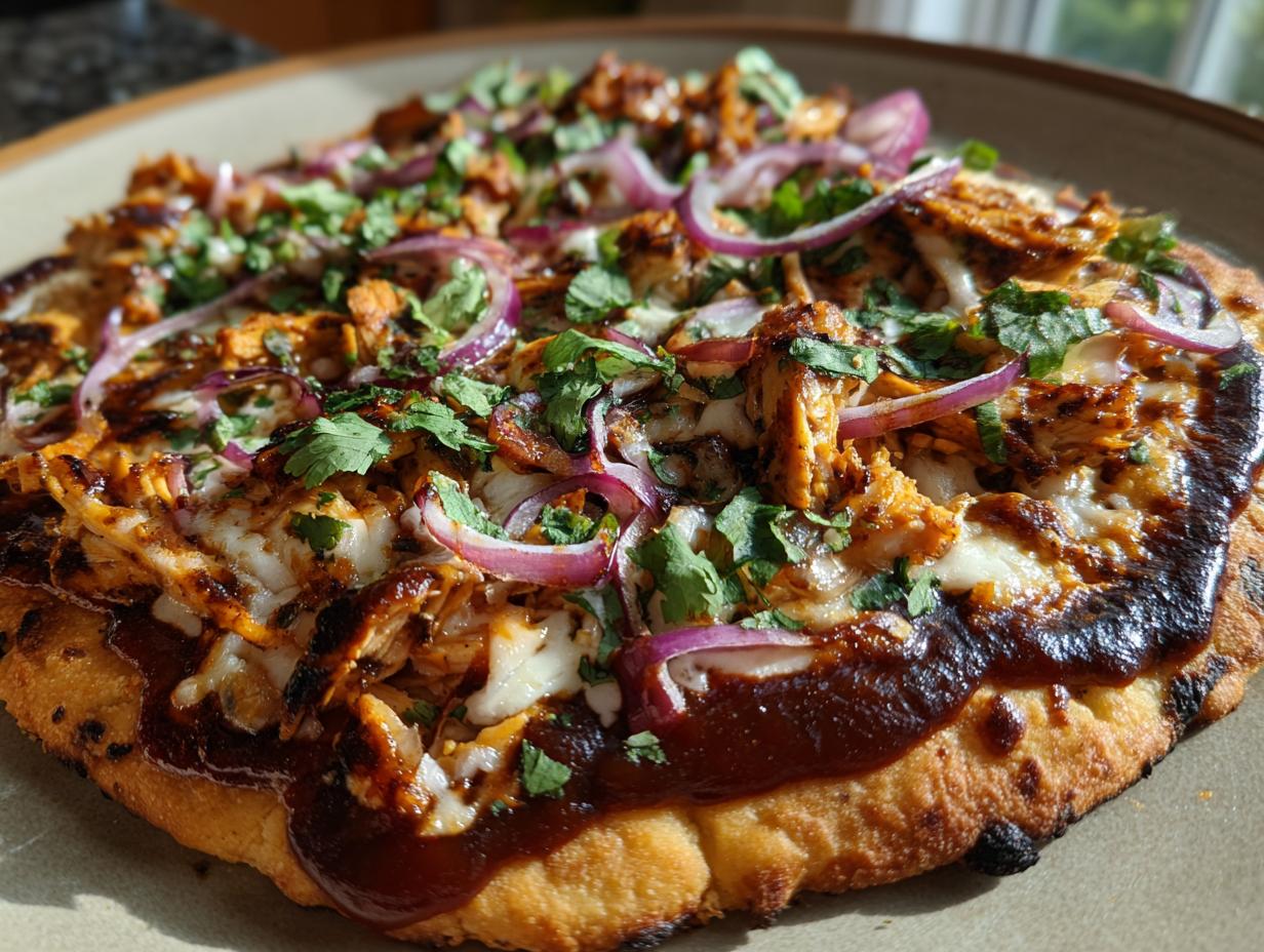 Disgustingly Good Grilled BBQ Chicken Flatbread (Vegan)